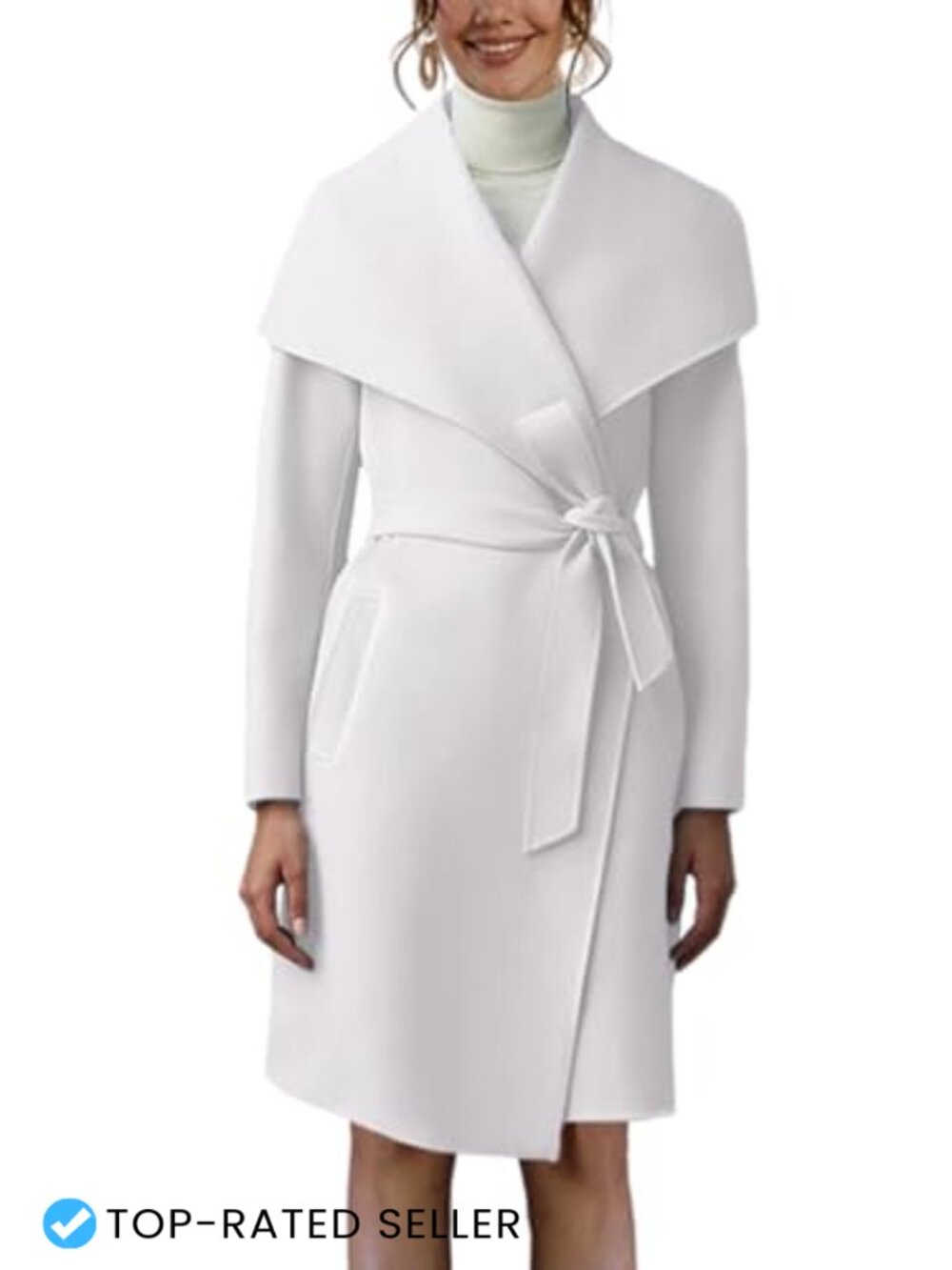 Women's Pea Trench Coat Lapel Collar Long Jacket Open Front Belted Overcoat